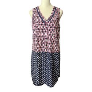 Skies Are Blue Anthropologie Dress Floral Geometric Red Blue Sleeveless NWT‎ S